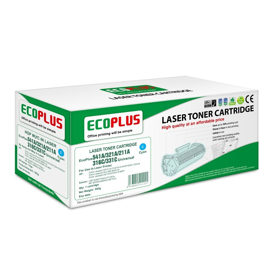 Mực in laser màu xanh EcoPlus 541A/321A/211A/316C/331C (Hàng chính hãng)