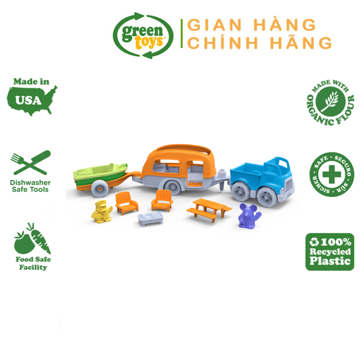 Bộ Đồ Chơi Xe, Thuyền Và Đồ Dùng Cắm Trại Green Toys Cho Bé Từ 2 Tuổi