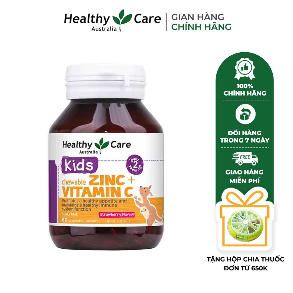 Viên nhai bổ sung kẽm và vitamin C Healthy Care Kids Chewable 60 viên vị dâu