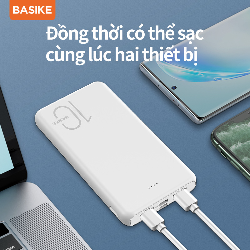 Sạc Dự Phòng 10000mAh BASIKE PT62 có hai đầu ra USB thích hợp cho iPhone và Android - Hàng Nhập Khẩu