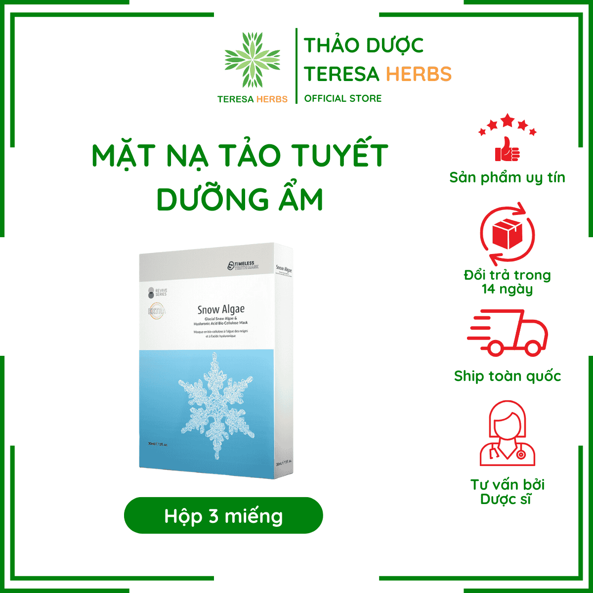 Mặt nạ dưỡng ẩm, phục hồi da chiết xuất Tảo Tuyết Timeless Truth Mask - Snow Algae (3 miếng x 30ml)