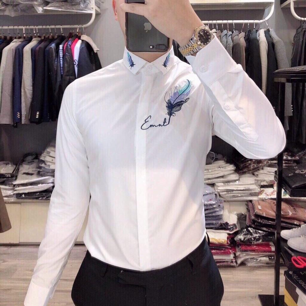 Áo sơ mi nam trắng -  Áo sơ mi nam đẹp  họa tiết chim sơn ca