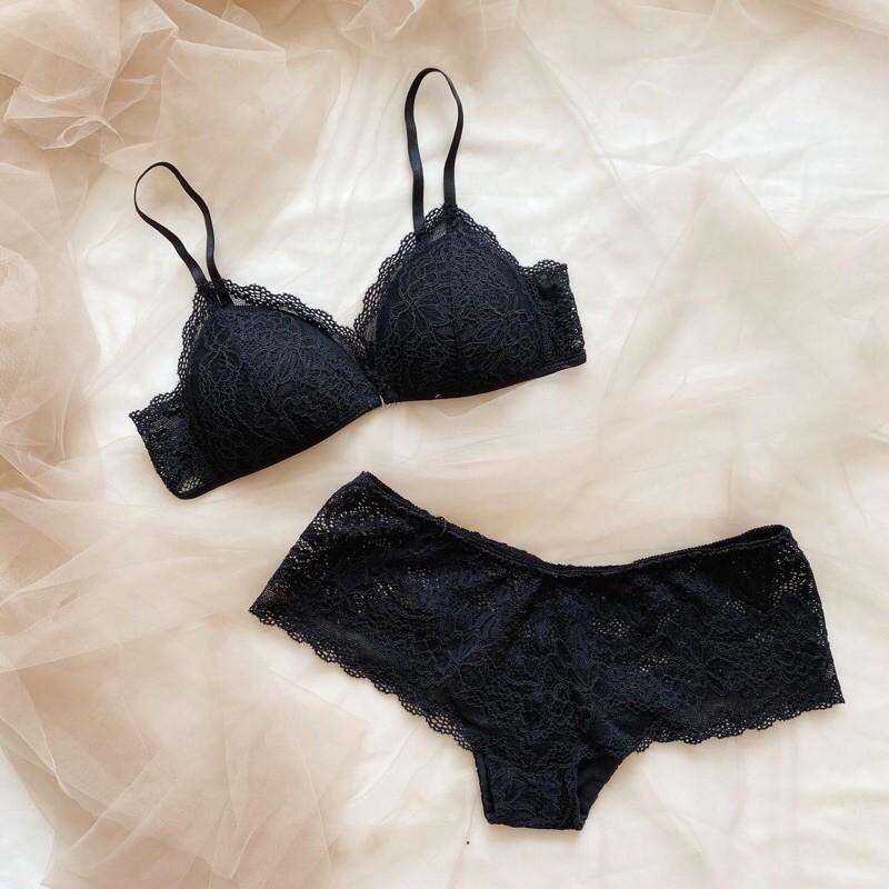 Set Bralette thiết kế Lily đen Ren hoa nhí không gọng thoải mái