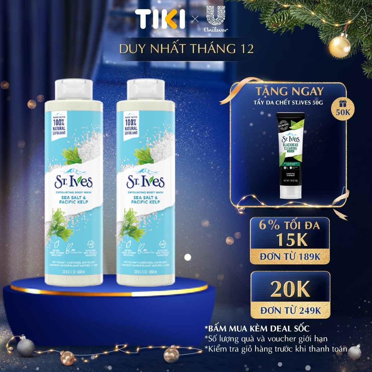 Combo 2 chai Sữa tắm dưỡng da St.Ives Muối biển 650ml