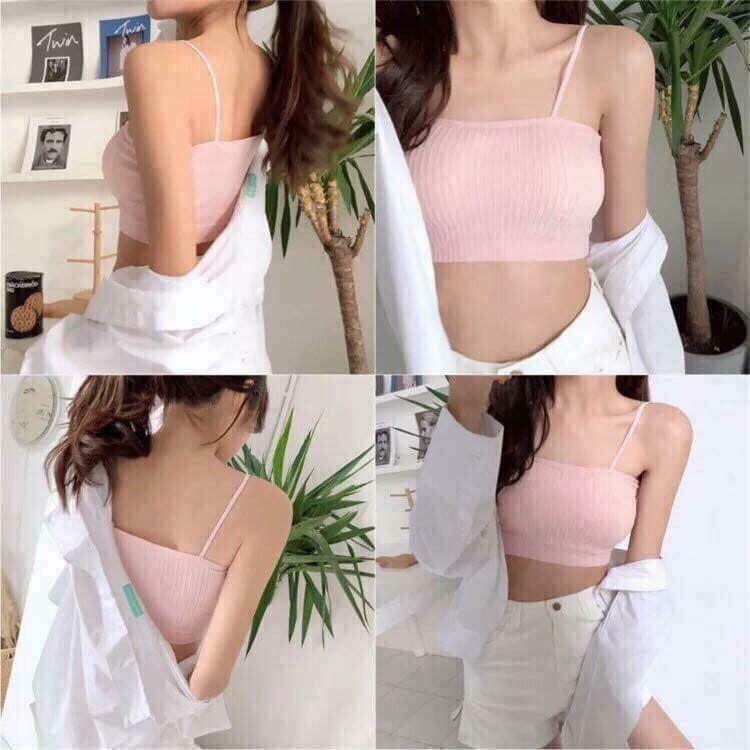 (ảnh thật) áo 2 dây dáng croptop có đệm ngực hàng cao cấp