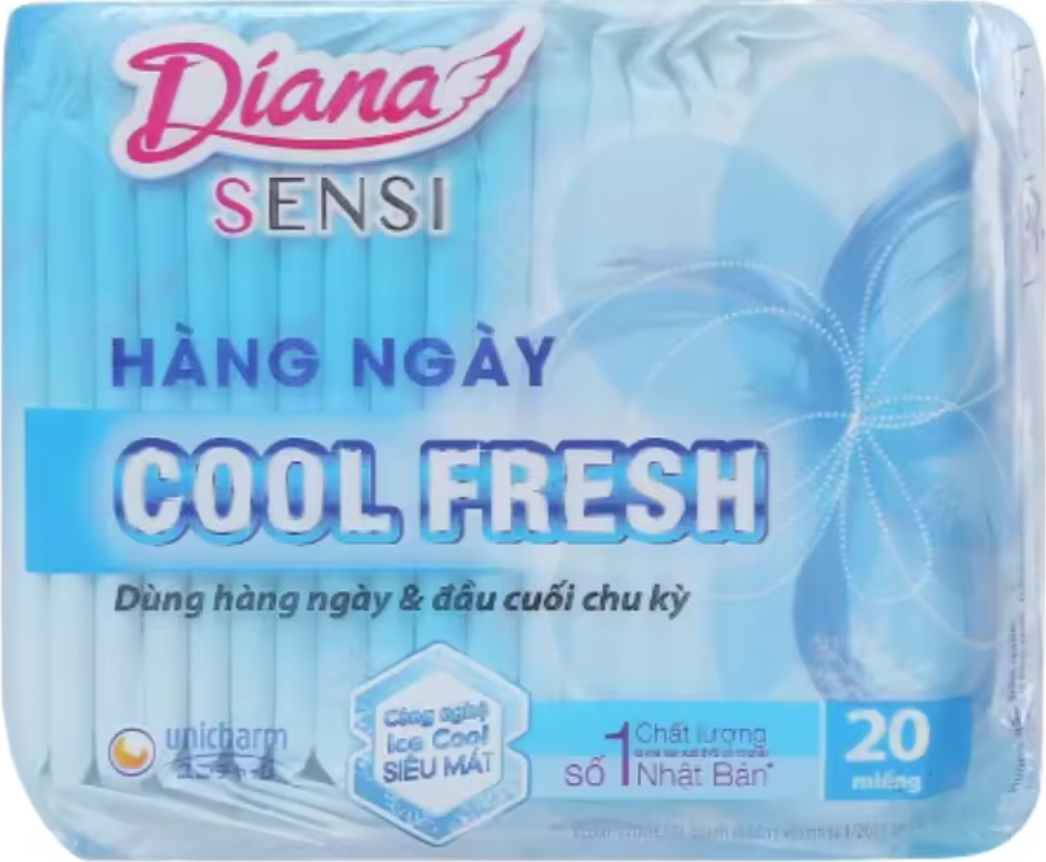 (15.5cm Không Cánh)- 1 Gói Băng Vệ Sinh Diana Hàng Ngày Sensi Cool Fresh- Mỗi Gói 20 Miếng- HSD luôn mới