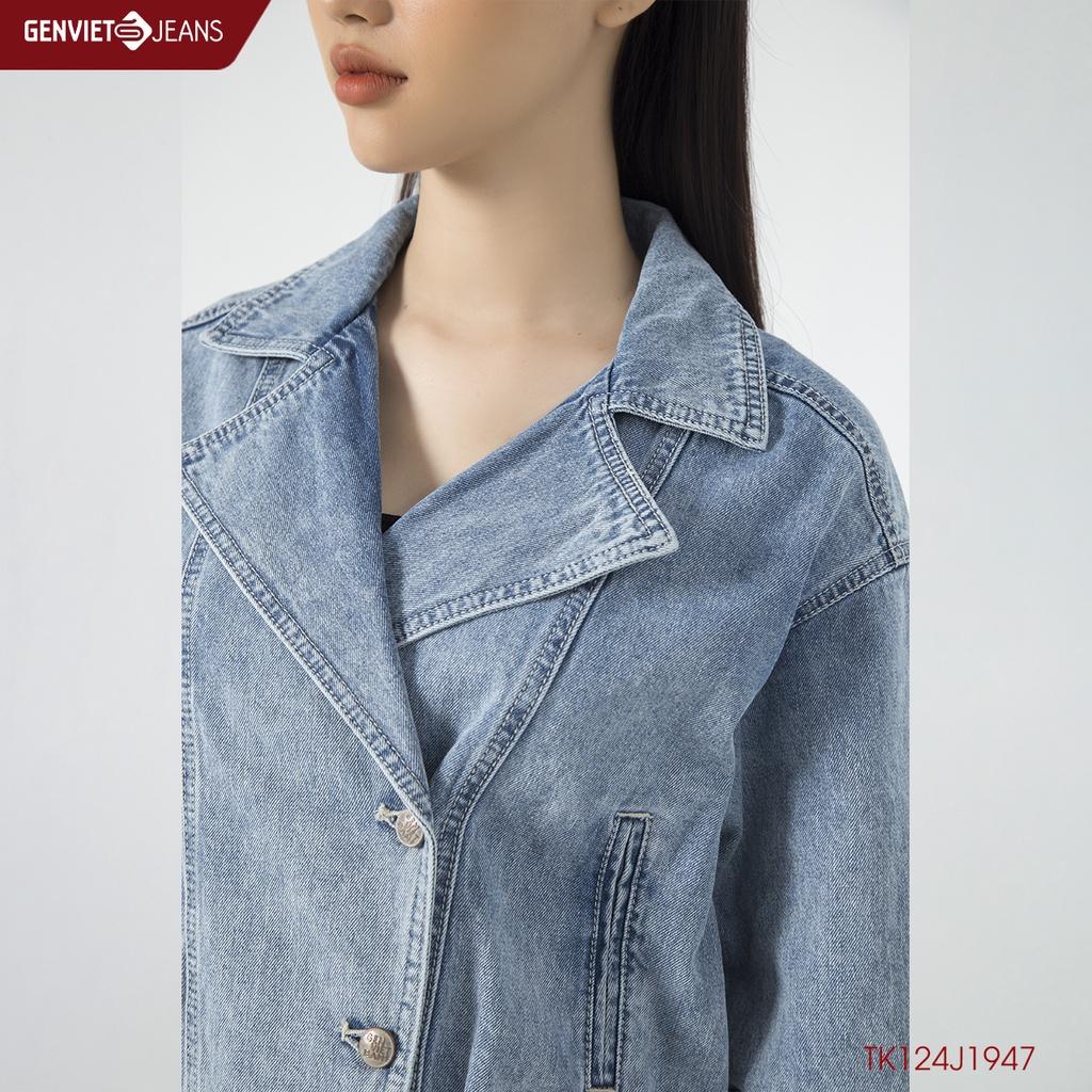 Áo Khoác Jeans Nữ Cổ Biker GENVIET TK124J1947