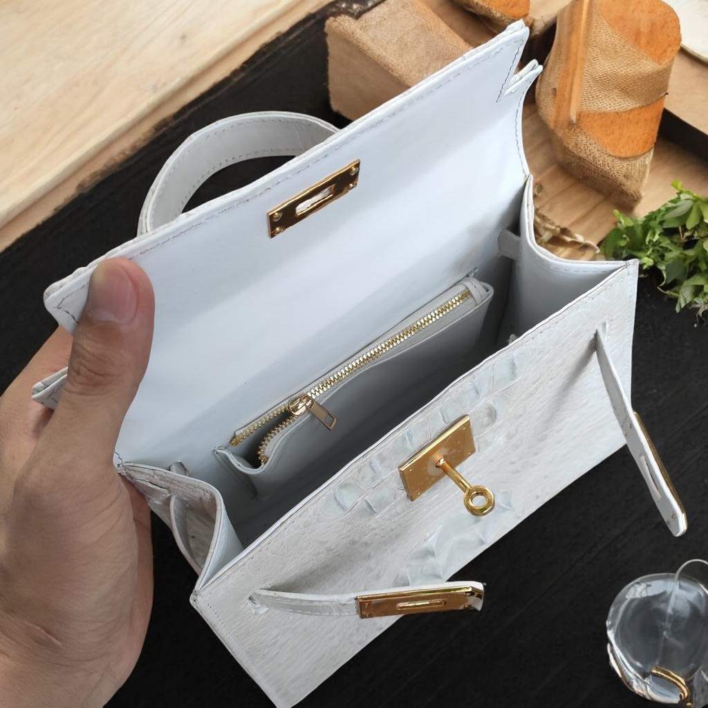 Túi xách nữ size 25 có dây đeo. Da cá sấu BẠCH TẠNG - ĐẸP TINH KHIẾT!