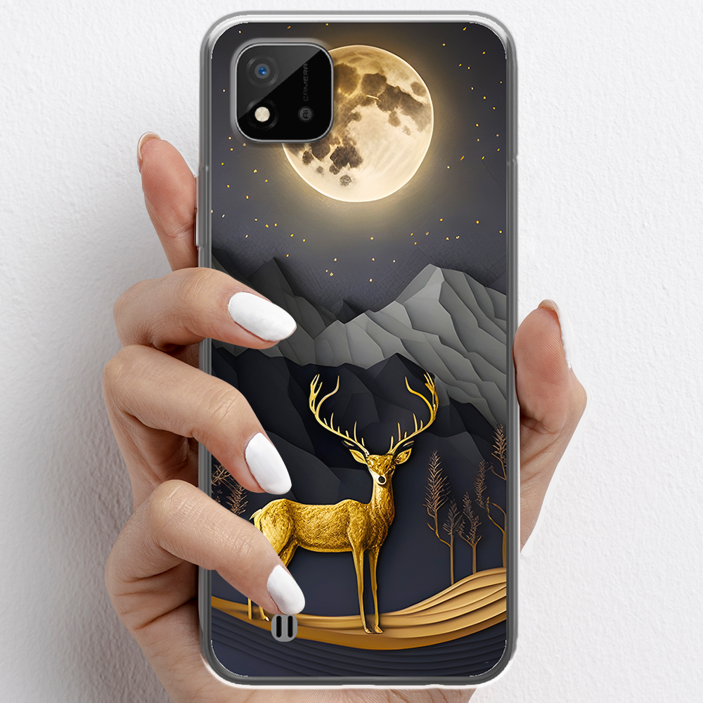 Ốp lưng cho Realme C20 nhựa TPU mẫu Nai vàng và mặt trăng