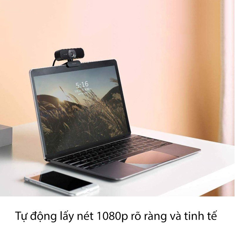 Webcam HD 1080P, góc 95° siêu rộng, tự động lấy nét, tích hợp micro - Rapoo C260 - Hàng chính hãng