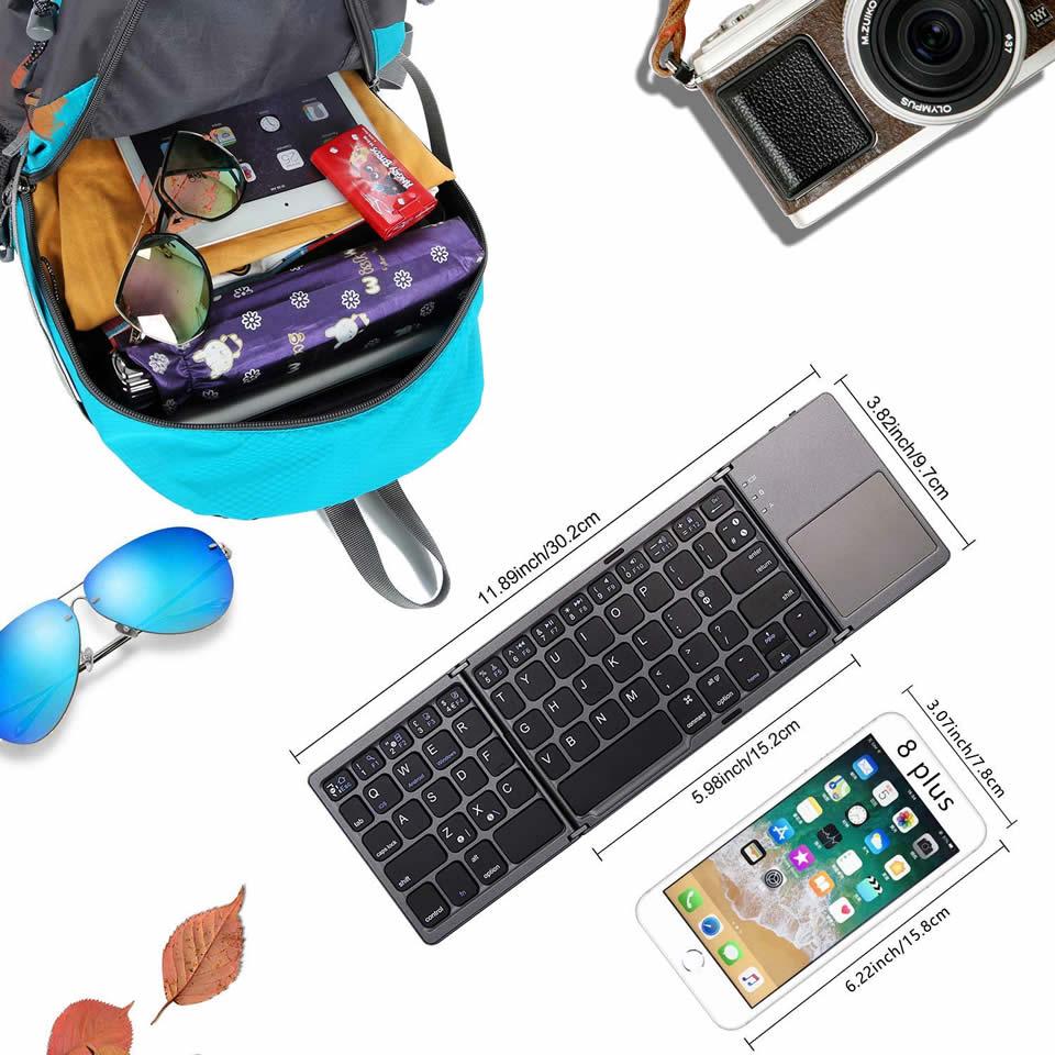 HKXA Mini Gấp Gọn Bàn Phím Bluetooth Bàn Di Chuột Bluetooth 3.0 Có Thể Gập Lại Bàn Phím Số Không Dây Cho Windows Android IOS13 Máy Tính Bảng Ipad Điện Thoại