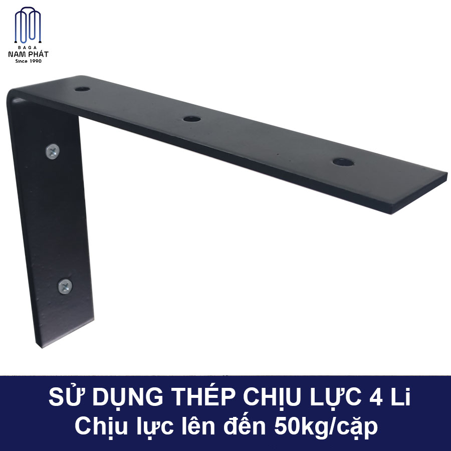 Bộ 2 giá đỡ chữ L, EKE Góc,Giá đỡ kệ ke bắt tường bằng thép phủ sơn tĩnh điện đen cực dày, kèm phụ kiện vít tắc kê