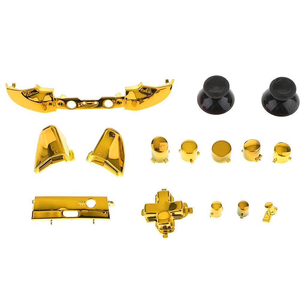 Full Set Thumbstick Analog Stick Bullet A B X Y Buttons with Tactile Switch/Opening Repair Tools for Microsoft One Slim Controller Chrome Gold