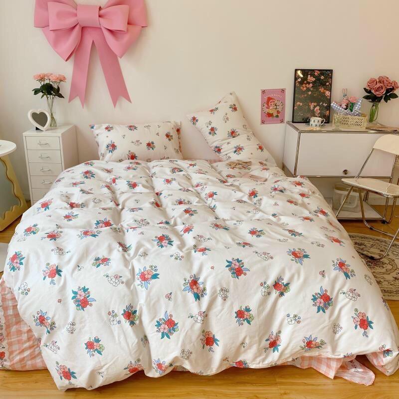 Bộ Chăn Ga Gối Cotton Living 100%cotton Hàng Nhập Khẩu Cao Cấp 4 Món Hoa vintage