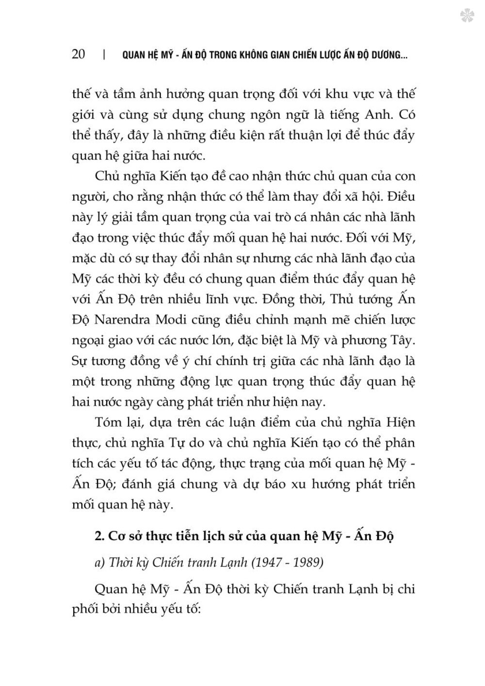 Quan hệ Mỹ - Ấn Độ trong không gian chiến lược Ấn Độ Dương - Thái Bình Dương - bản in 2024