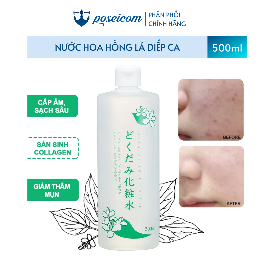 Nước Hoa Hồng Chiết Xuất Từ Lá Diếp Cá Dokudami Natural Skin Lotion Cấp Ẩm Giảm Mụn Chai 500ml Poseicom 4571243111014