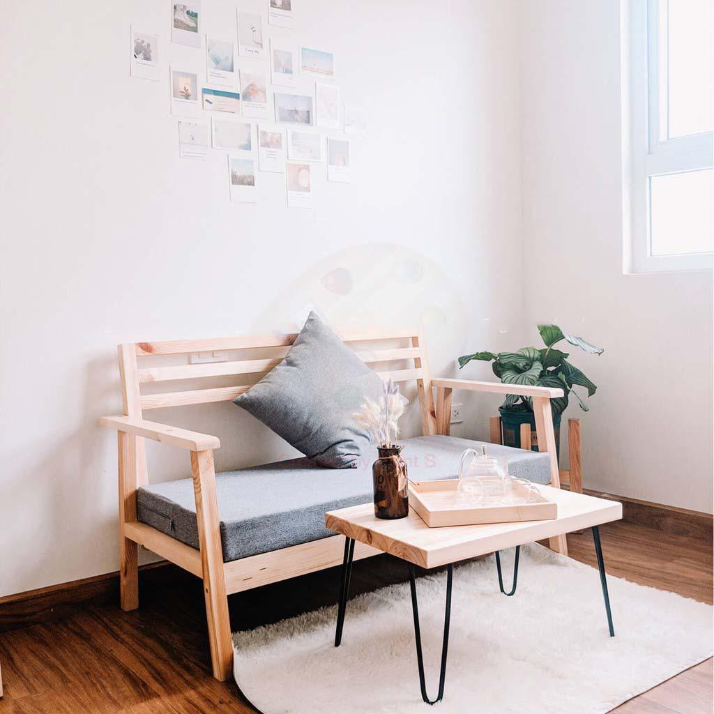 Bộ Bàn Sofa + Ghế Phòng Khách Gỗ Tự Nhiên / Combo Ghế Ngồi Sofa, Bàn Trà Tiếp Khách Trang Trí Nhà