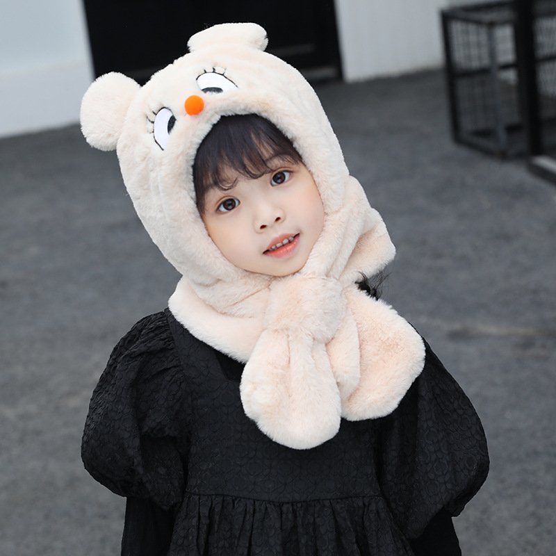 Mũ len Gấu Kèm Khăn Nhung MSG03 rất ấm cho bé đội mùa đông cho bé dưới 5 tuổi