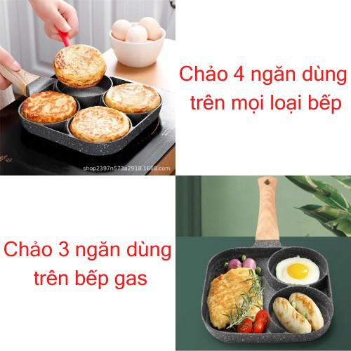 Chảo Chiên Trứng 4 Ngăn - Chảo Làm Bánh  4 Lỗ Chống Dính- Chống Dính Tay Cầm Gỗ