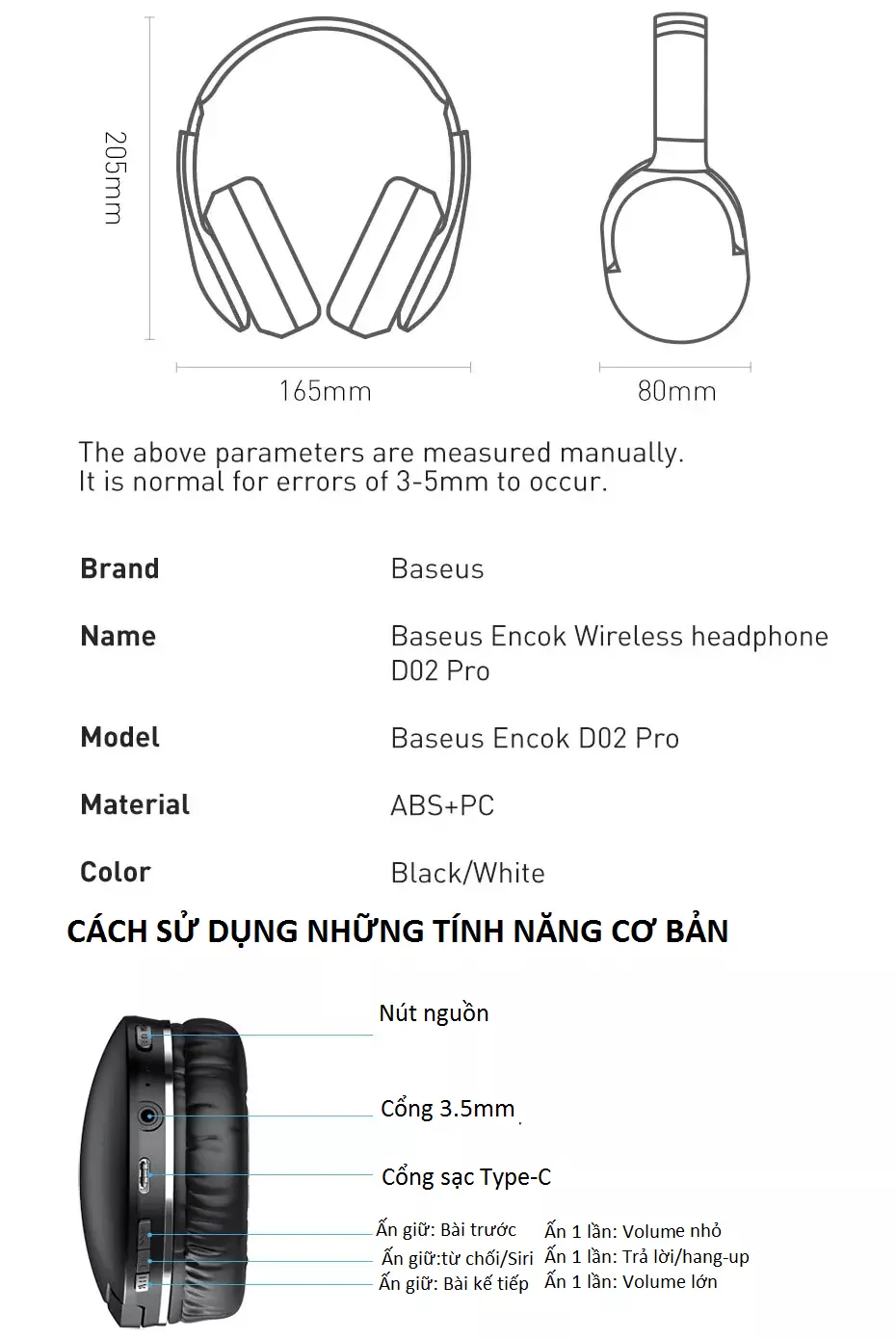 Tai nghe Bluetooth chụp tai dạng xếp Baseus D02 Pro - Hàng chính hãng