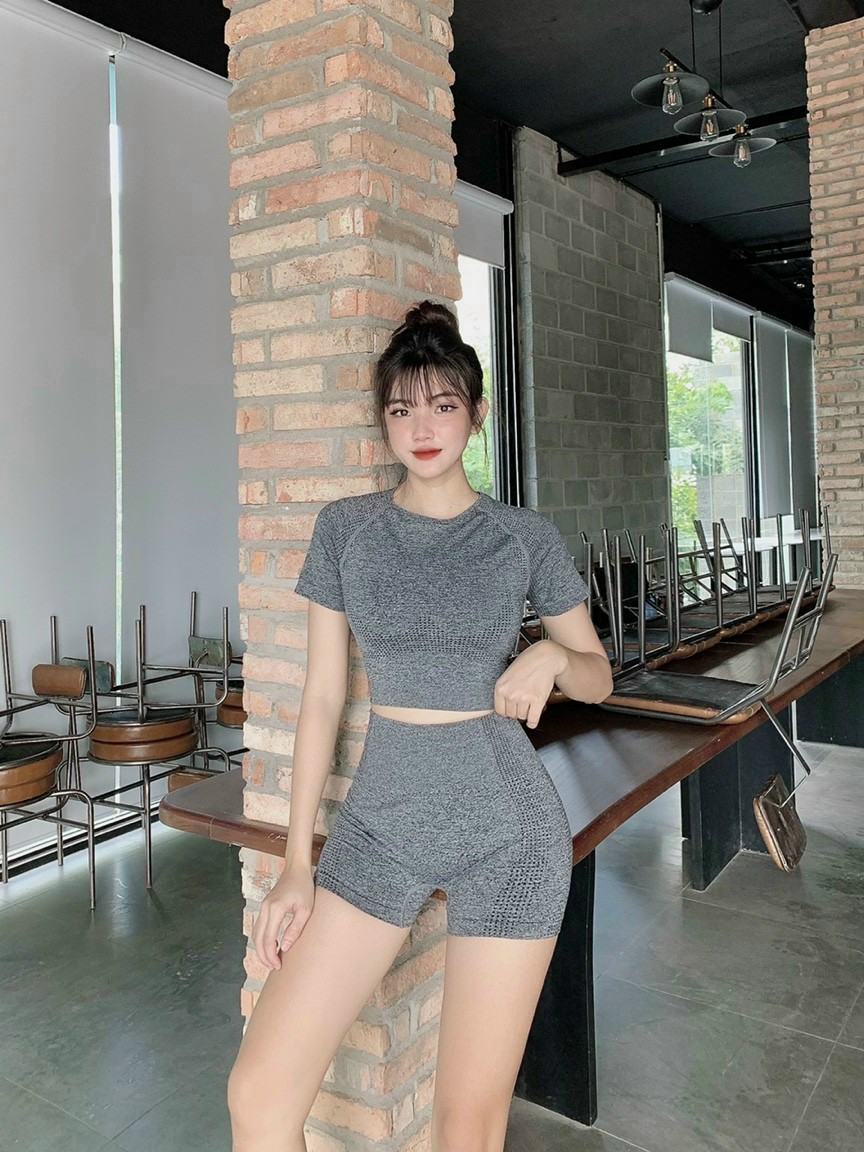 Bộ Đùi Ngắn Tay Dệt Kim Tập Yoga Gym