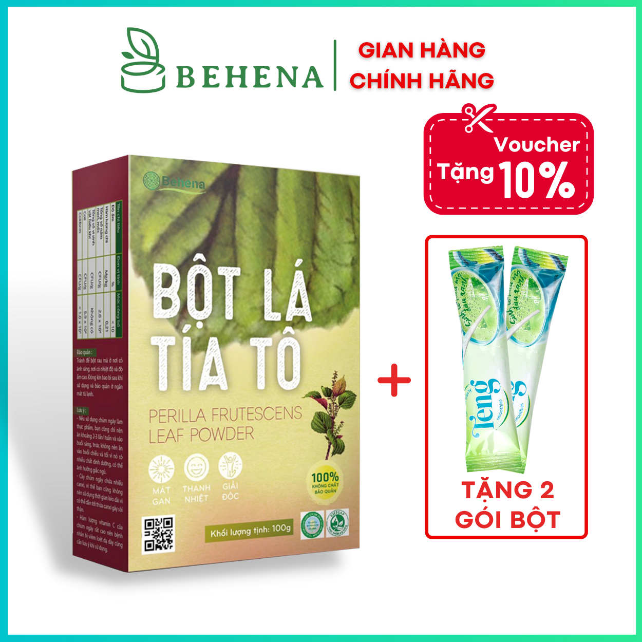 Bột tía tô nguyên chất Behena sấy lạnh công nghệ Nhật Bản giải độc gan hộp 50g