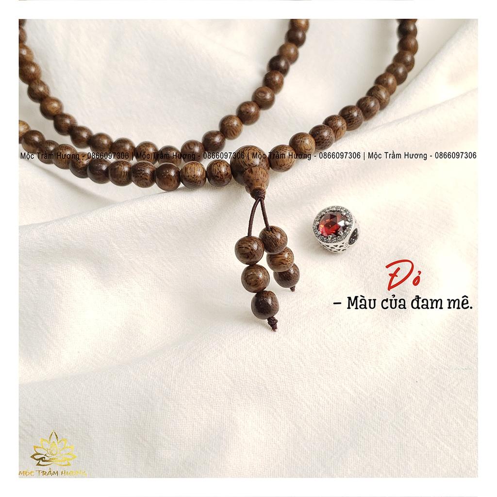 Vòng Tay Trầm Hương Tự Nhiên 108 Hạt MIX Charm Bạc S925 (Đỏ) Phong Thủy - MTH JEWELRY