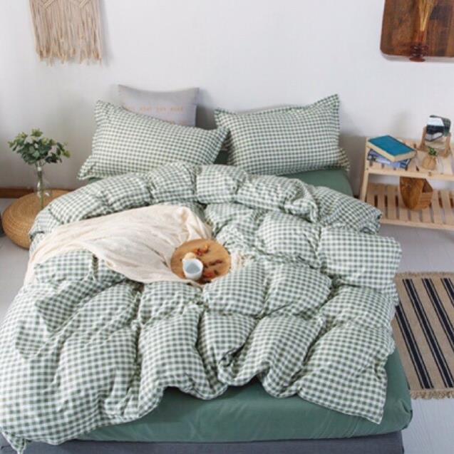 Chăn ga gối chất liệu cotton poly họa tiết kẻ caro đáng yêu đủ size miễn phí bo chun