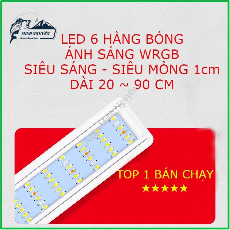 Đèn hồ cá LED 6 hàng bóng ánh sáng WRGB siêu sáng siêu mỏng cho đèn bể cá cảnh bể thủy sinh kích thước từ 20 - 90cm