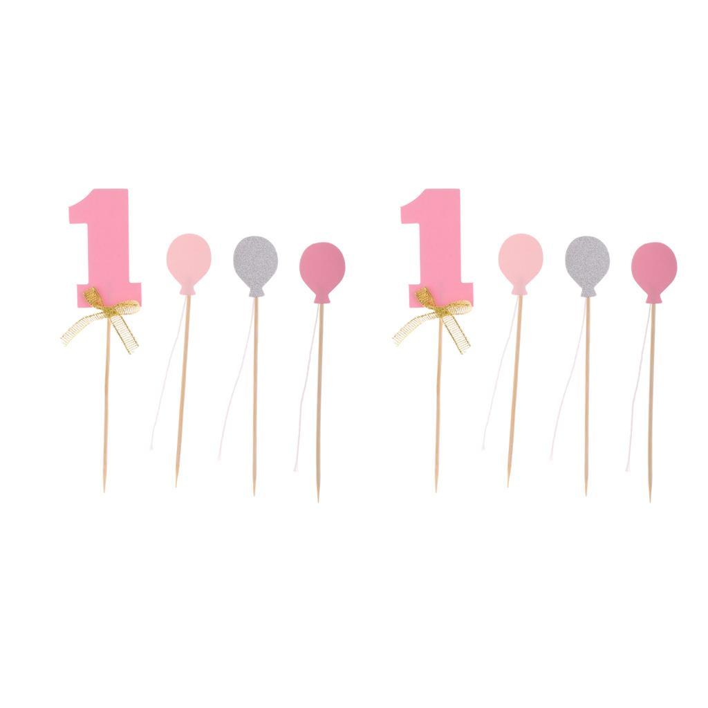 8pcs Set 1st Balloon Cupcake Picks Birthday Party Baby Shower Decor