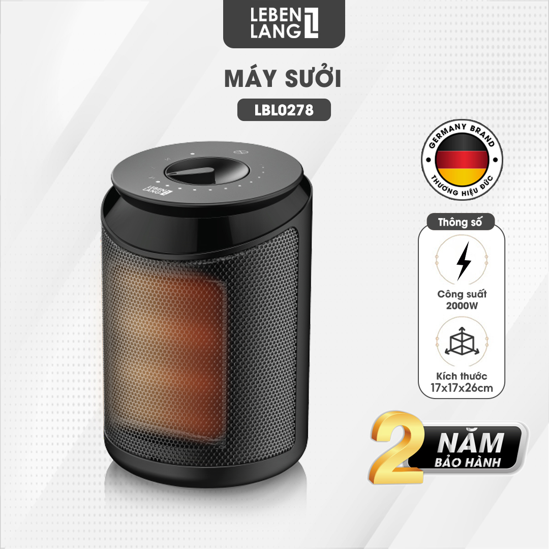 Máy sưởi mini Lebenlang LBL0278, quạt sưởi gốm 2000W, tiết kiệm điện không đốt oxy,an toàn, bảo hành 2 năm - hàng chính hãng