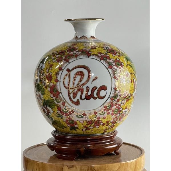 Bình hút lộc vẽ vàng kim"Phúc-Lộc-Thọ". Gốm sứ Bát Tràng cao cấp.