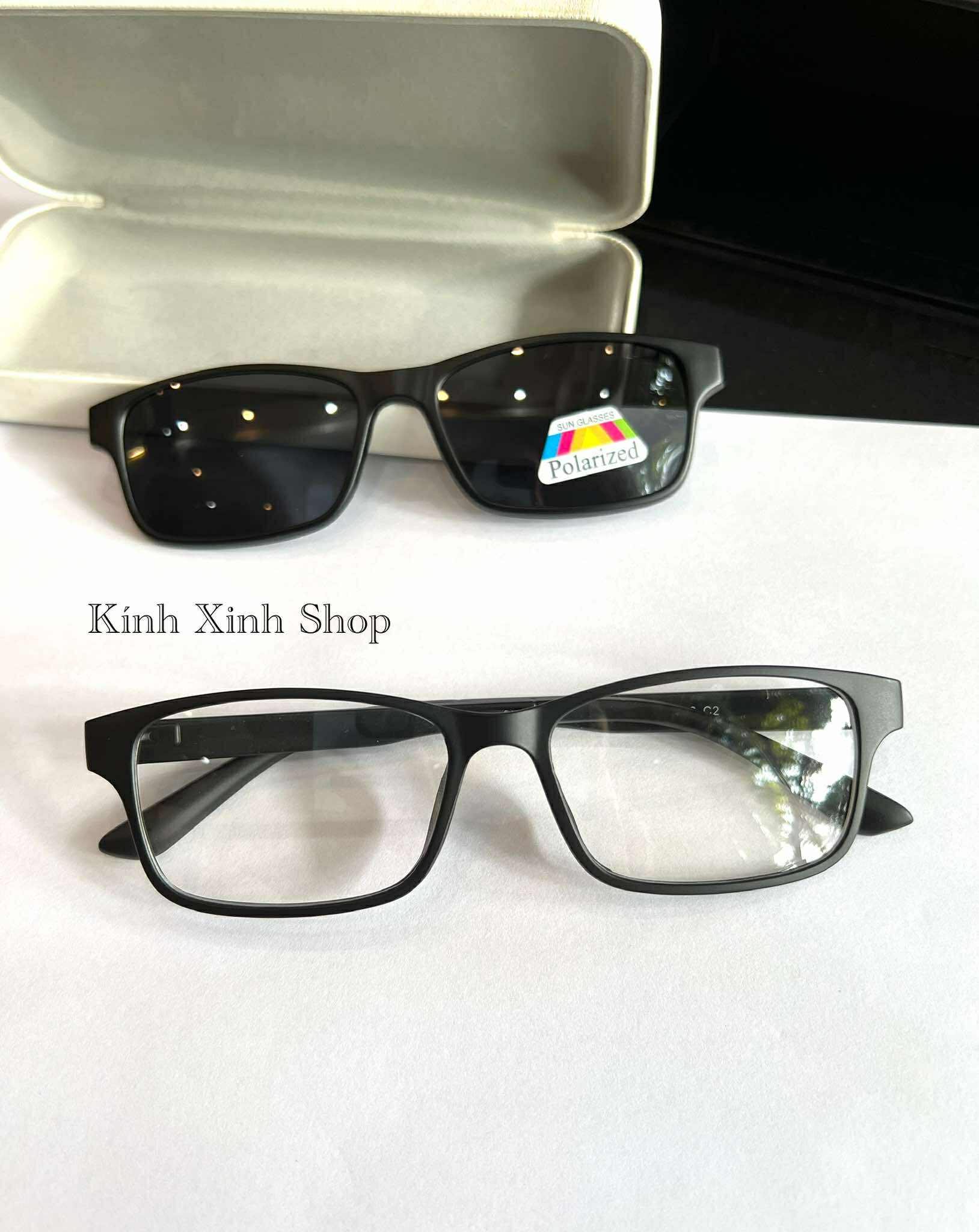 Gọng Kính Cận, Kính Râm Cận 2in1 2 Lớp Dáng Vuông Nhỏ Unisex