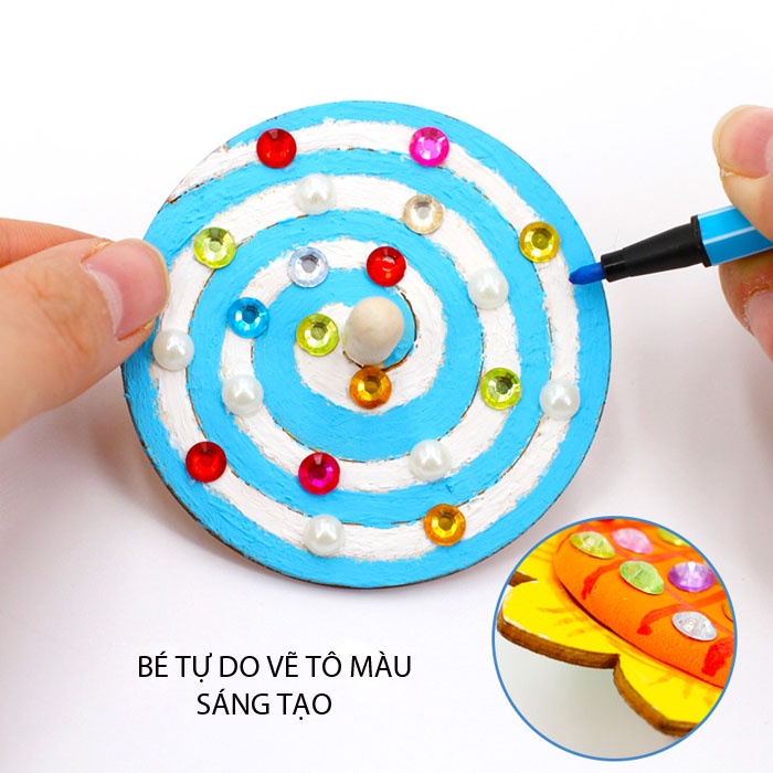 Đồ chơi DIY - Con quay gỗ cho bé tô màu phát huy tính sáng tạo, phát triển trí tuệ