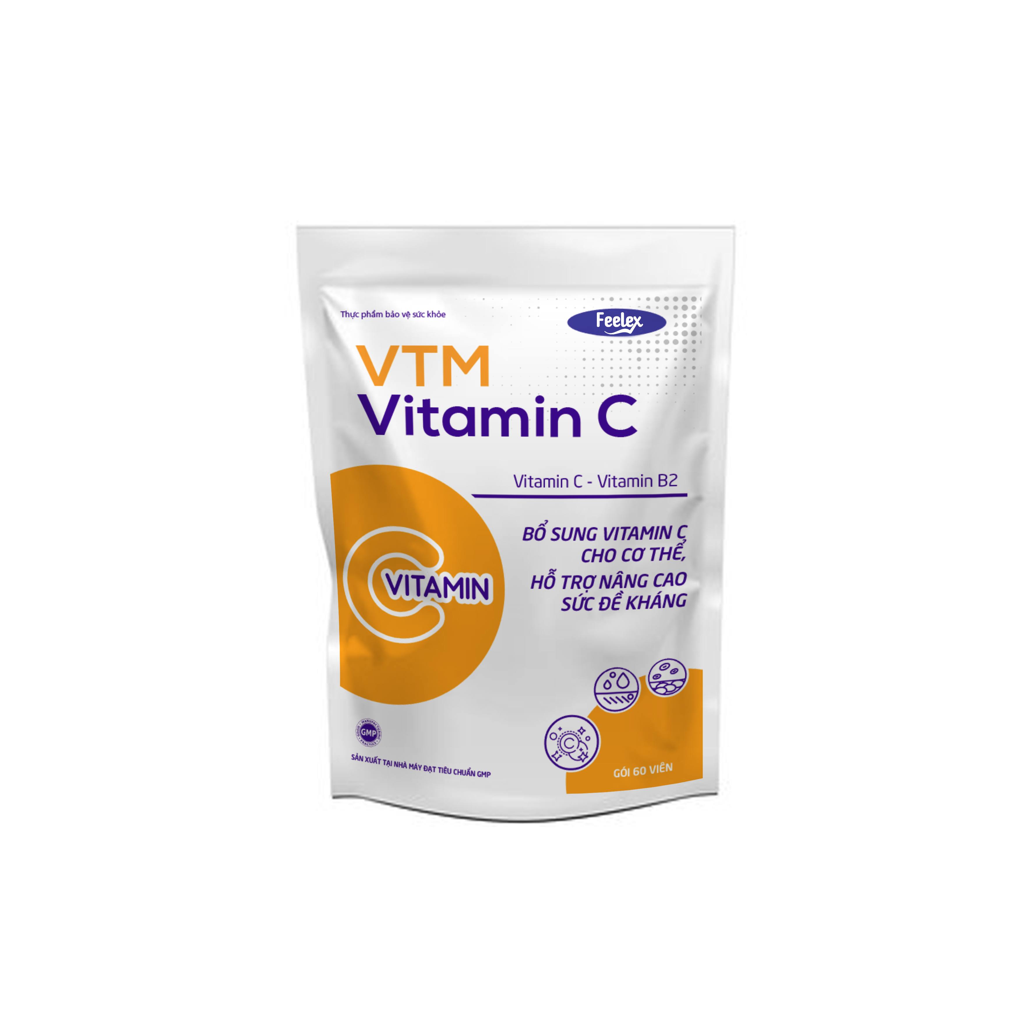 Viên uống Feelex VTM Vitamin C bổ sung vitamin C, sáng da, mờ thâm, tăng cường đề kháng - gói 60 viên
