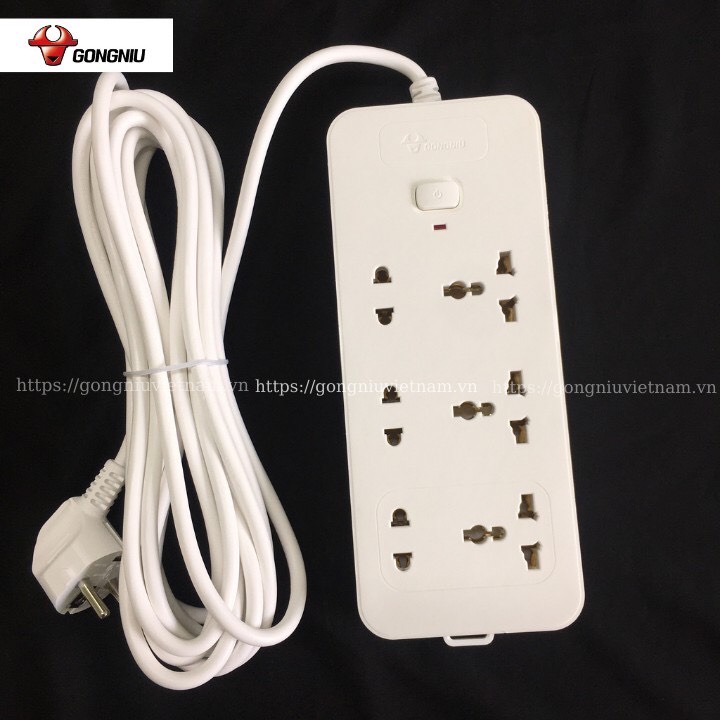 Ổ Cắm Điện Gongniu 6 Ổ Đa Năng 1 Công Tắc – Công Suất 10A/250/2500W – Trắng – Hàng Chính Hãng