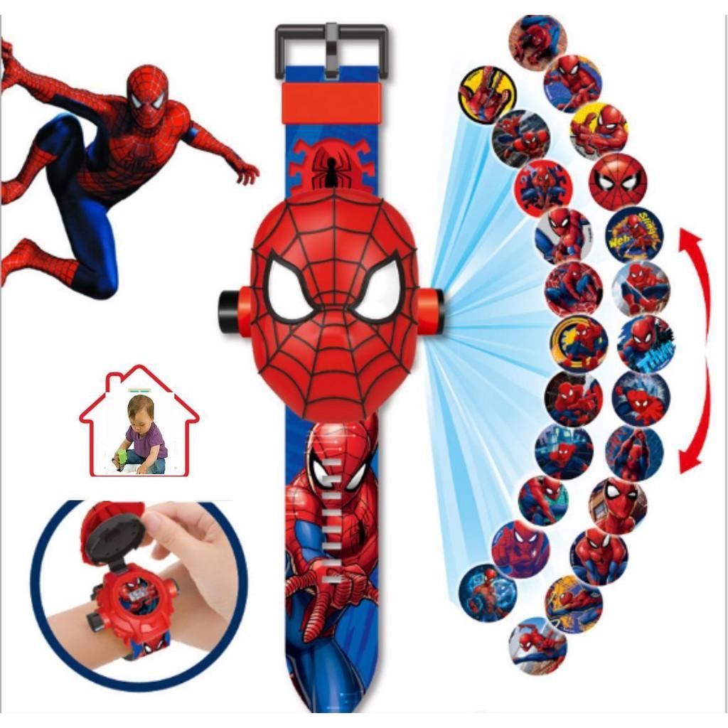 Vỉ đồ chơi đồng hồ người nhện chiếu hình ảnh lên tường cho bé trai và bé gái