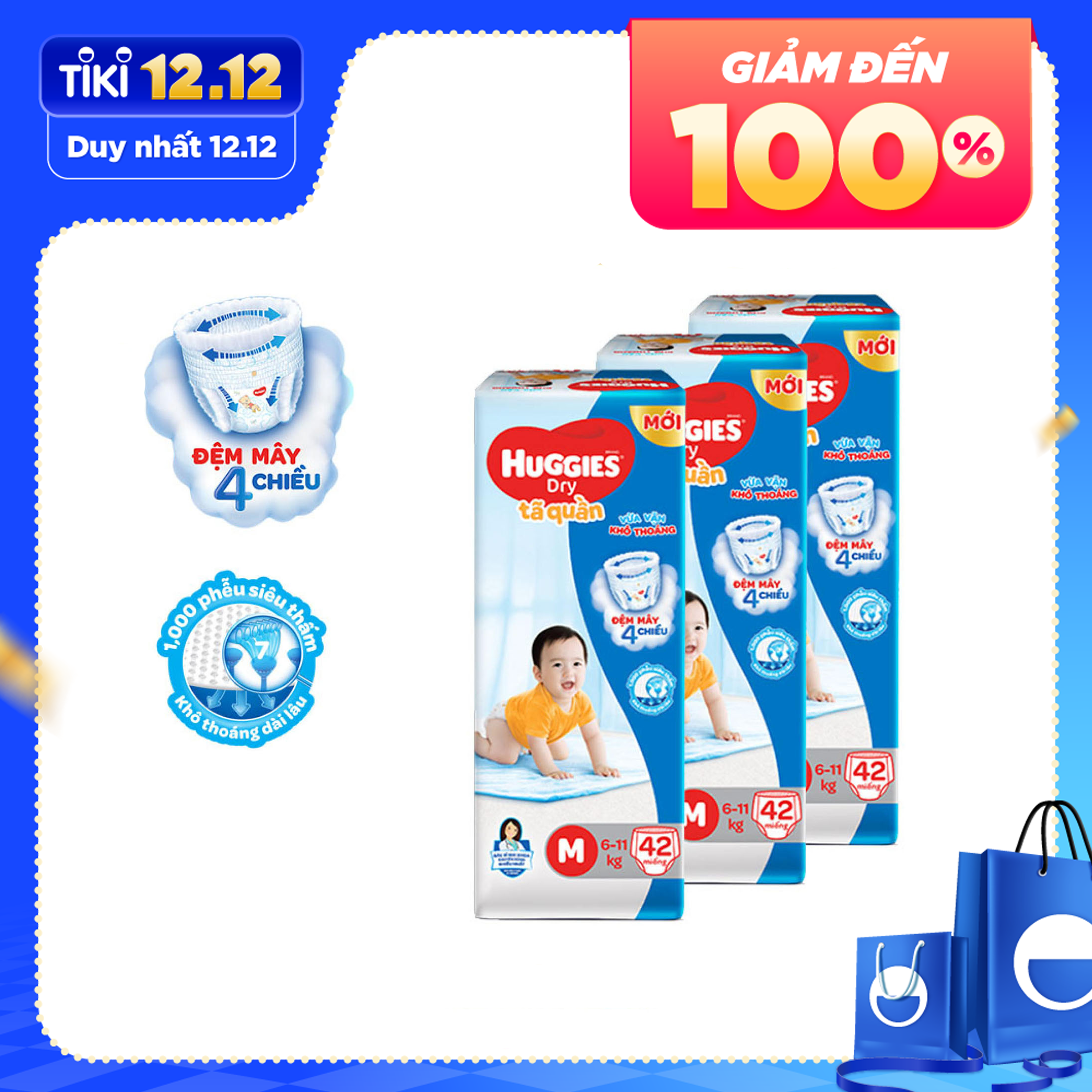 COMBO 3 TIẾT KIỆM Tã quần HUGGIES DRY PANTS JUMBO M42