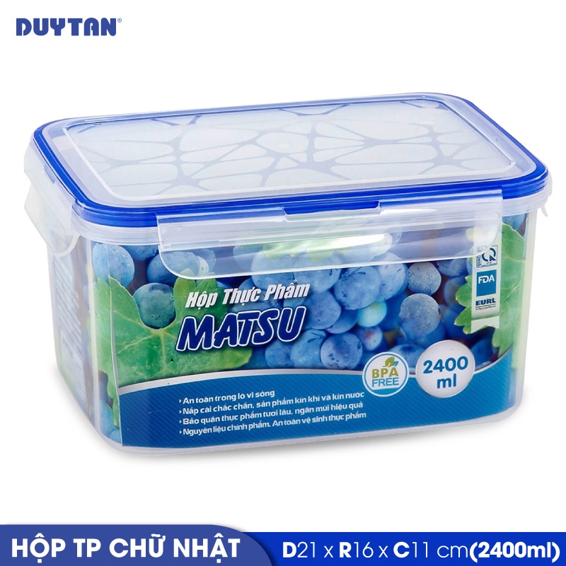 Hộp đựng thực phẩm chữ nhật nhựa Duy Tân Matsu 2400ml (21 x 16 x 11 cm) - 03239 - Hàng chính hãng