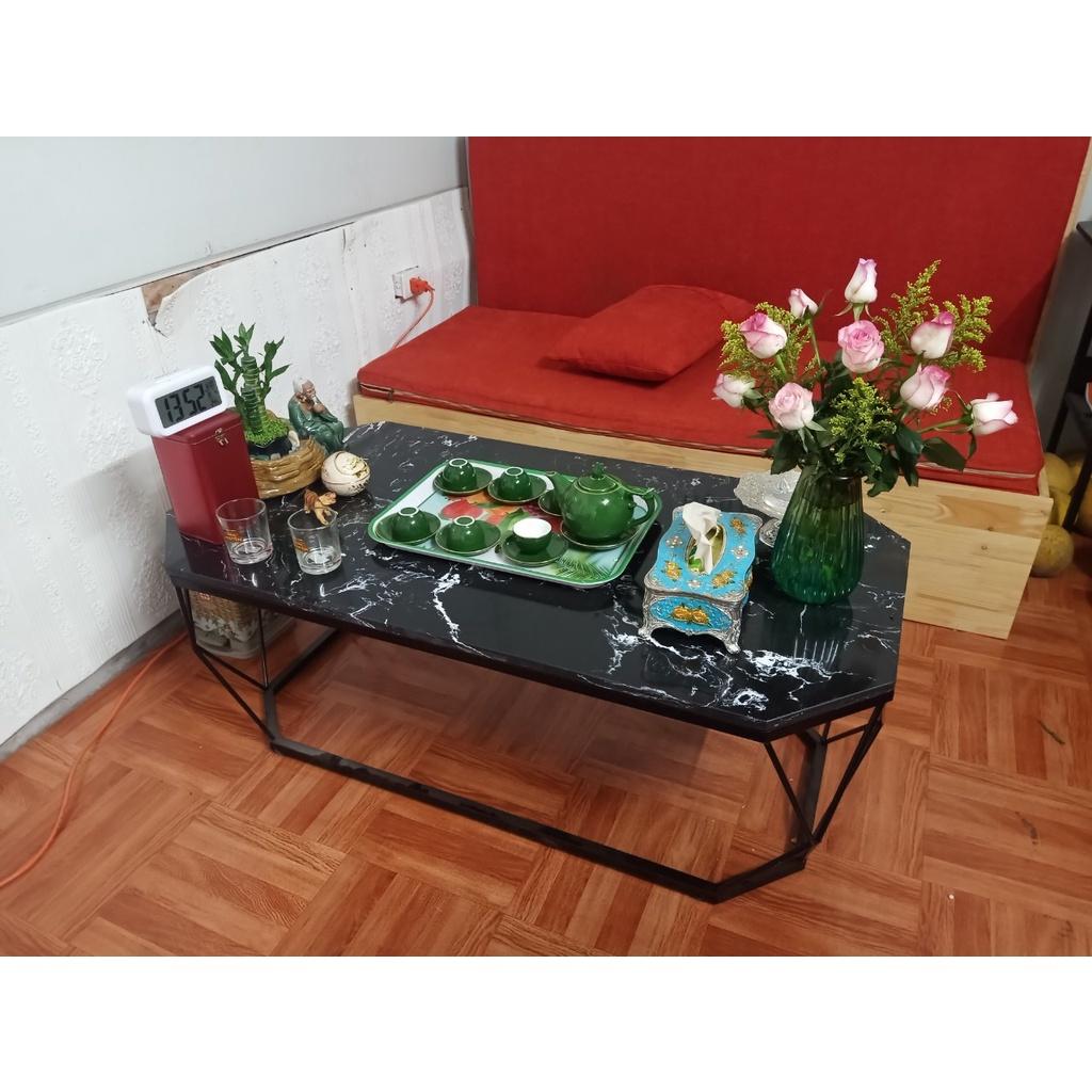 Bàn trà sofa mặt đá dài khung kim cương chân bằng khung kim loại sơn tĩnh điện