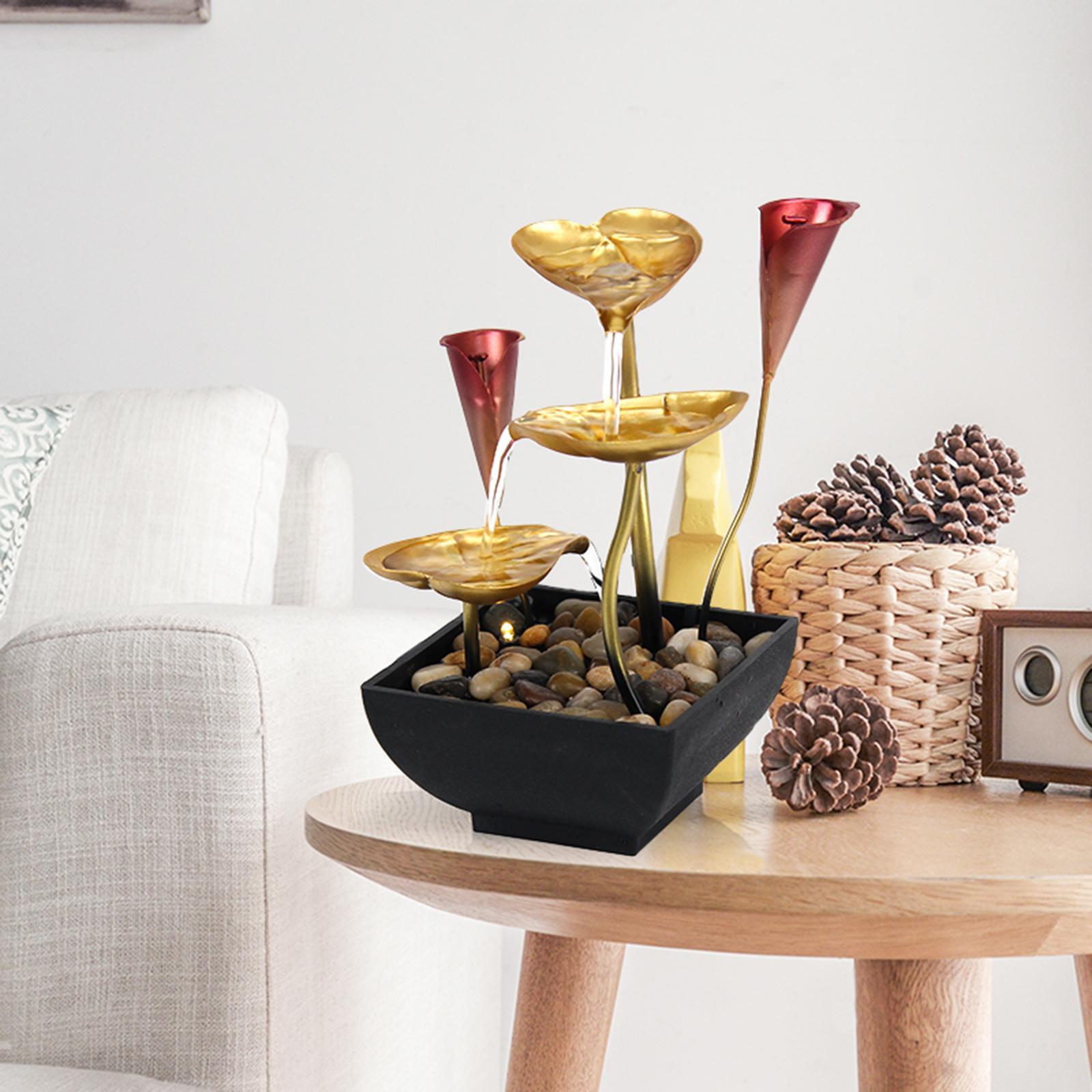 Tabletop Water Fountain Waterfall Desktop Warm Light for Indoor Bedroom Home
