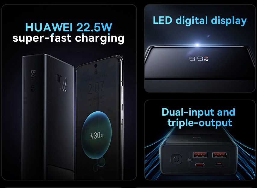 Pin sạc dự phòng Baseus Star-Lord Digital Display 20000mAh 22.5W (USB*2+Type C, LED Display,2 Way Fas Charge) - Hàng chính hãng