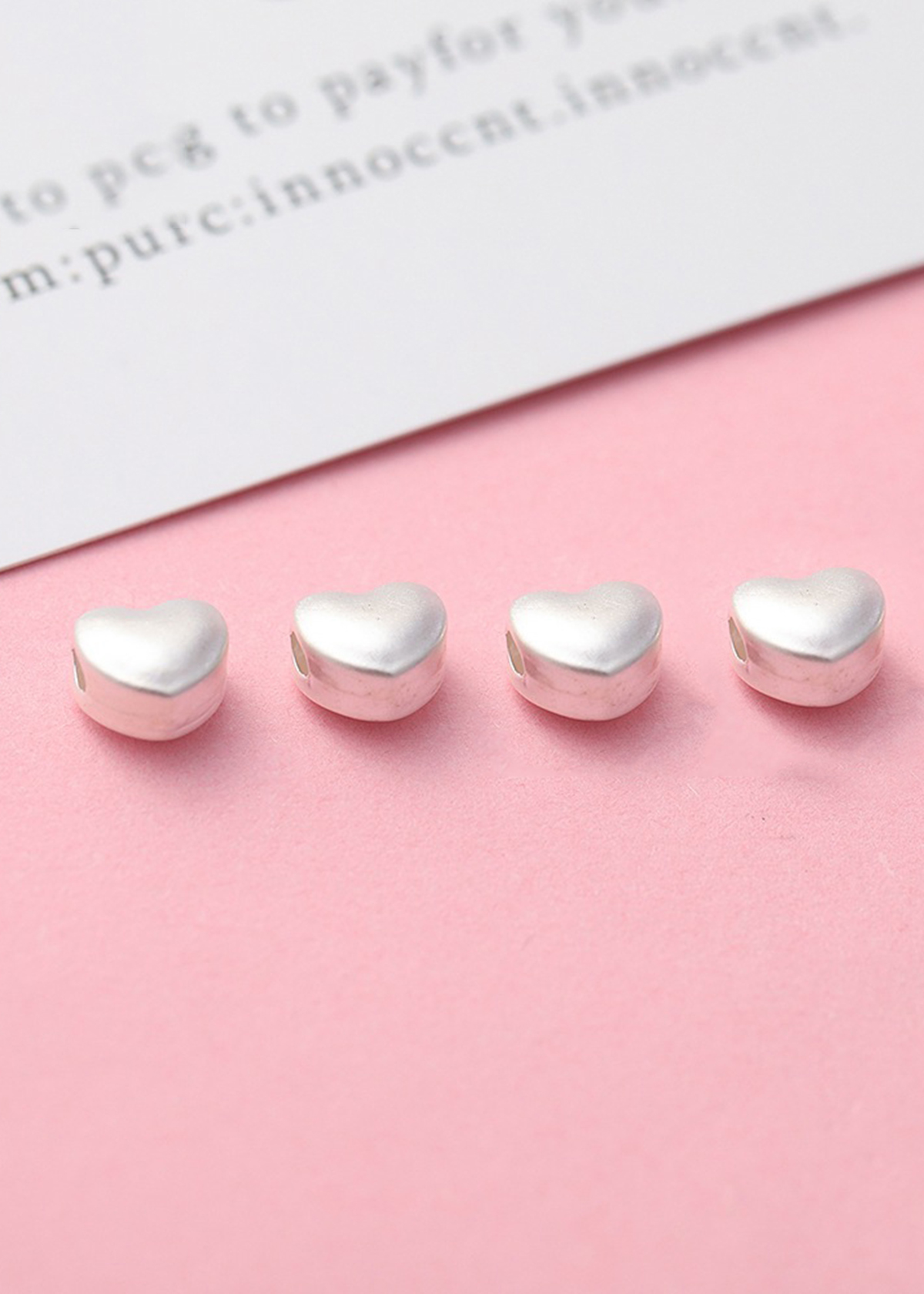 Combo 4 cái charm bạc trái tim xỏ ngang - Ngọc Quý Gemstones