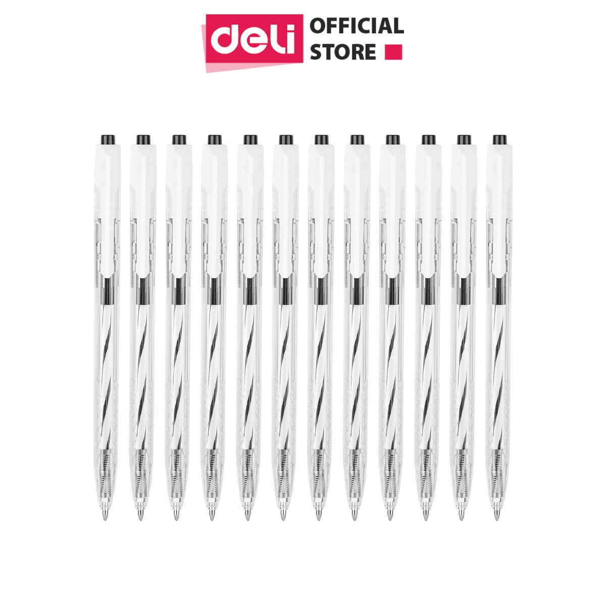 Combo 5 - 10 - 20 Bút Bi Bấm Deli Eq24 Ngòi 0.7Mm - Mực Xanhđenđỏ - Bút Bi Dầu Phù Hợp Học Sinh Văn Phòng - Combo 10 Chiếc - Đen