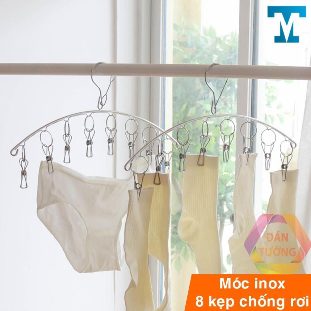Móc treo tất vớ inox 8 kẹp chống rơi MDT, móc phơi đồ lót sơ sinh đa năng _M39