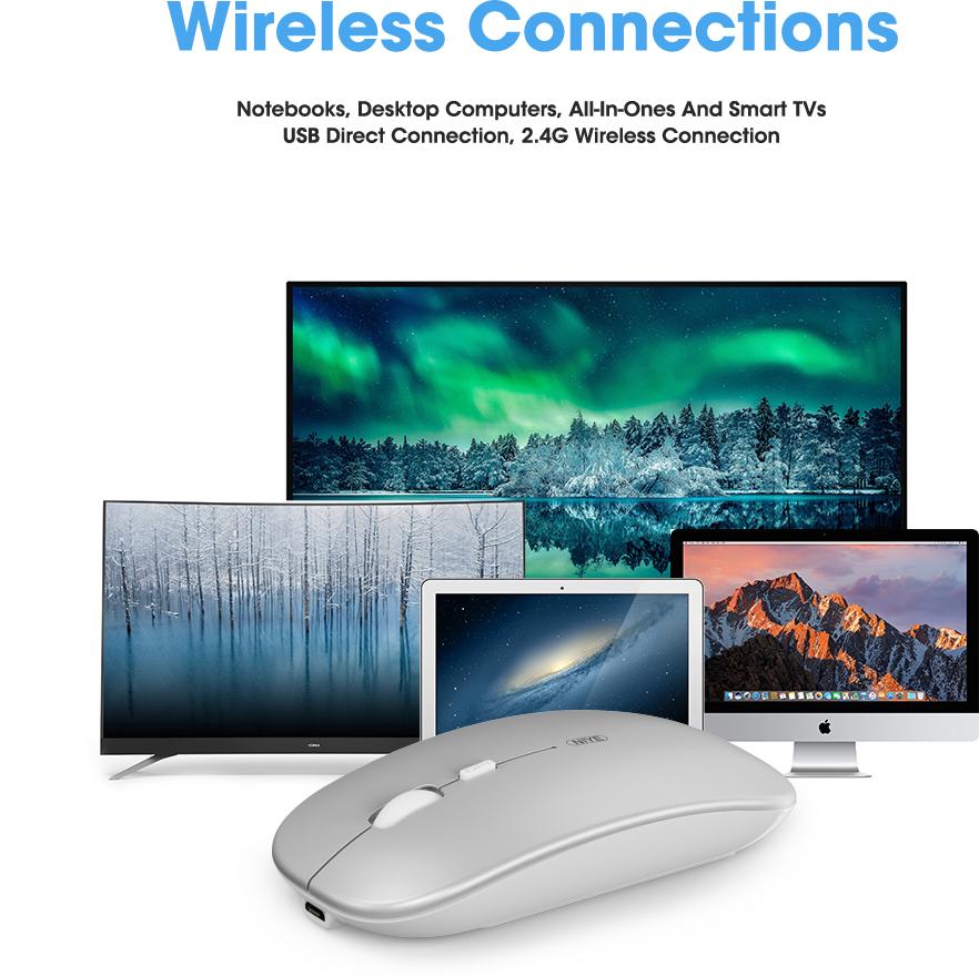 Chuột Không Dây Máy Tính Bluetooth Im Lặng PC Mause Sạc Ergonomic Mouse 2.4Ghz USB Chuột Quang Cho Laptop