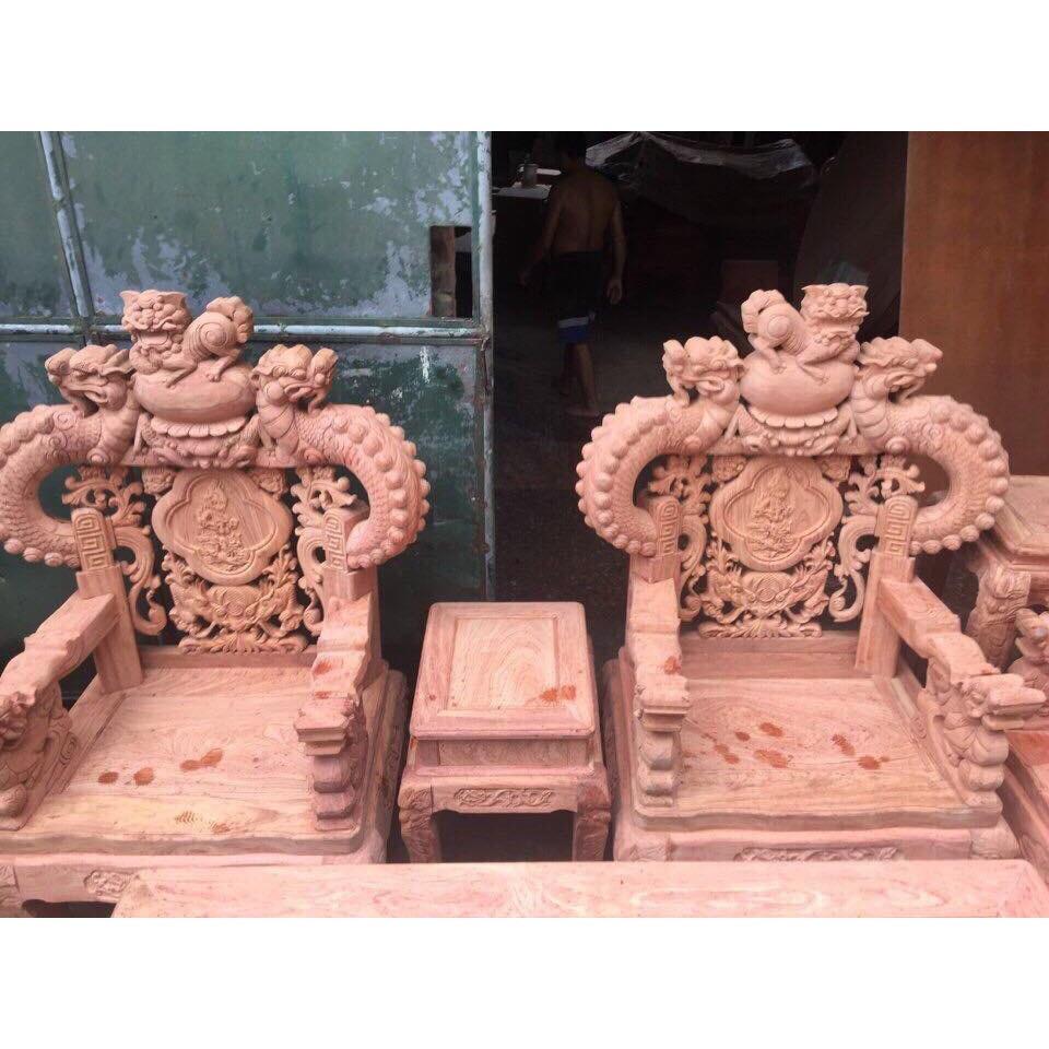 Bộ Bàn Ghế Gỗ Phòng Khách Nghê Đỉnh Tay Khuỳnh Gỗ Hương Đá 10 món