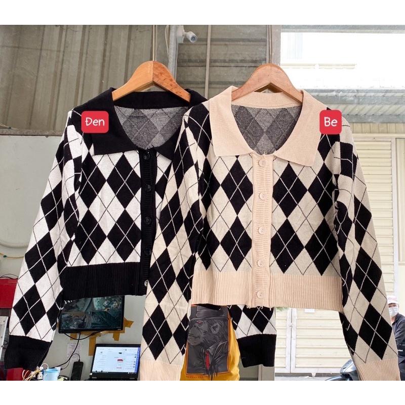 Áo len hoạ tiết trám dài tay - áo len hoan tiết croptop