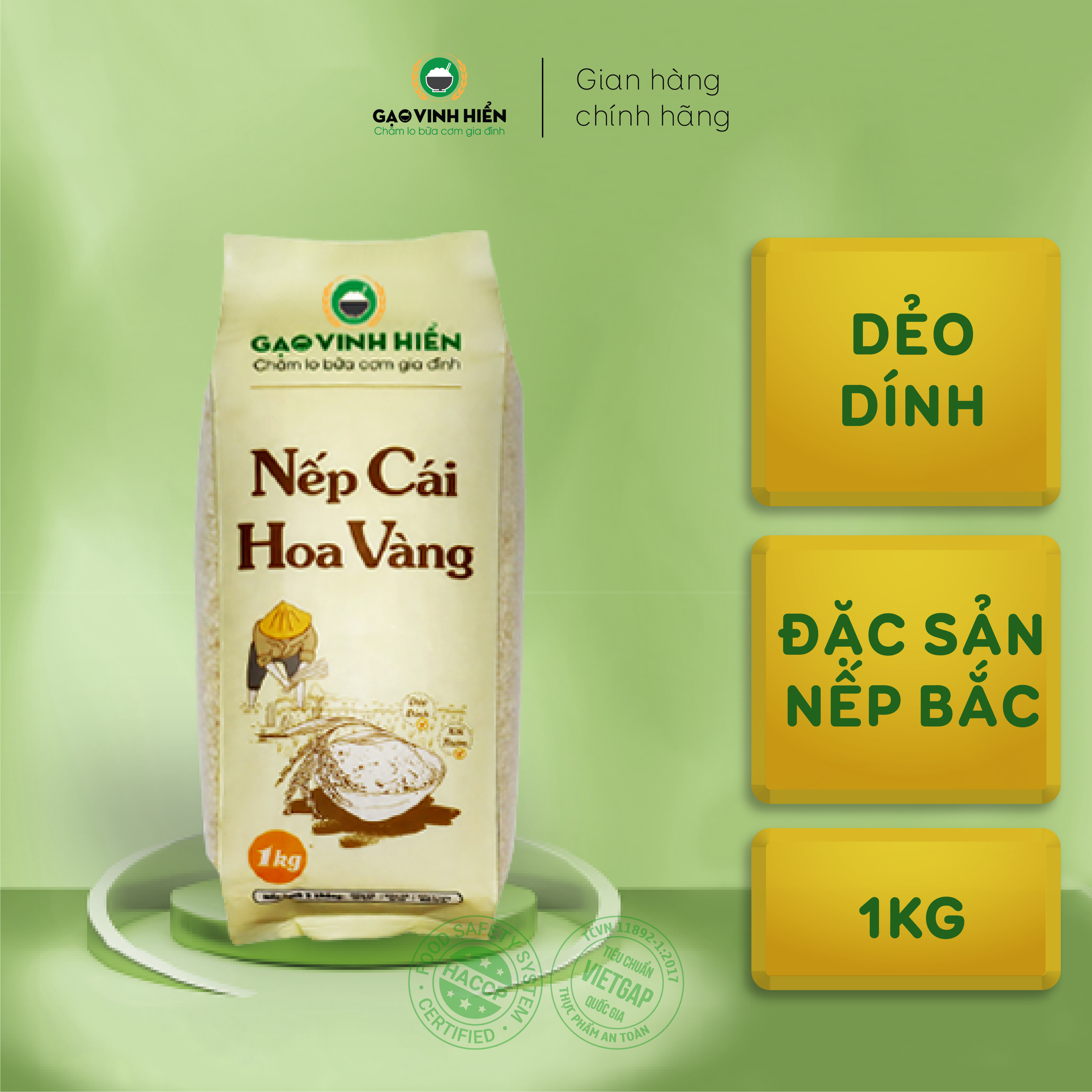 Hình ảnh Gạo Nếp đặc sản Cái Hoa Vàng Vinh Hiển túi 1KG - Nếp sạch 3 KHÔNG