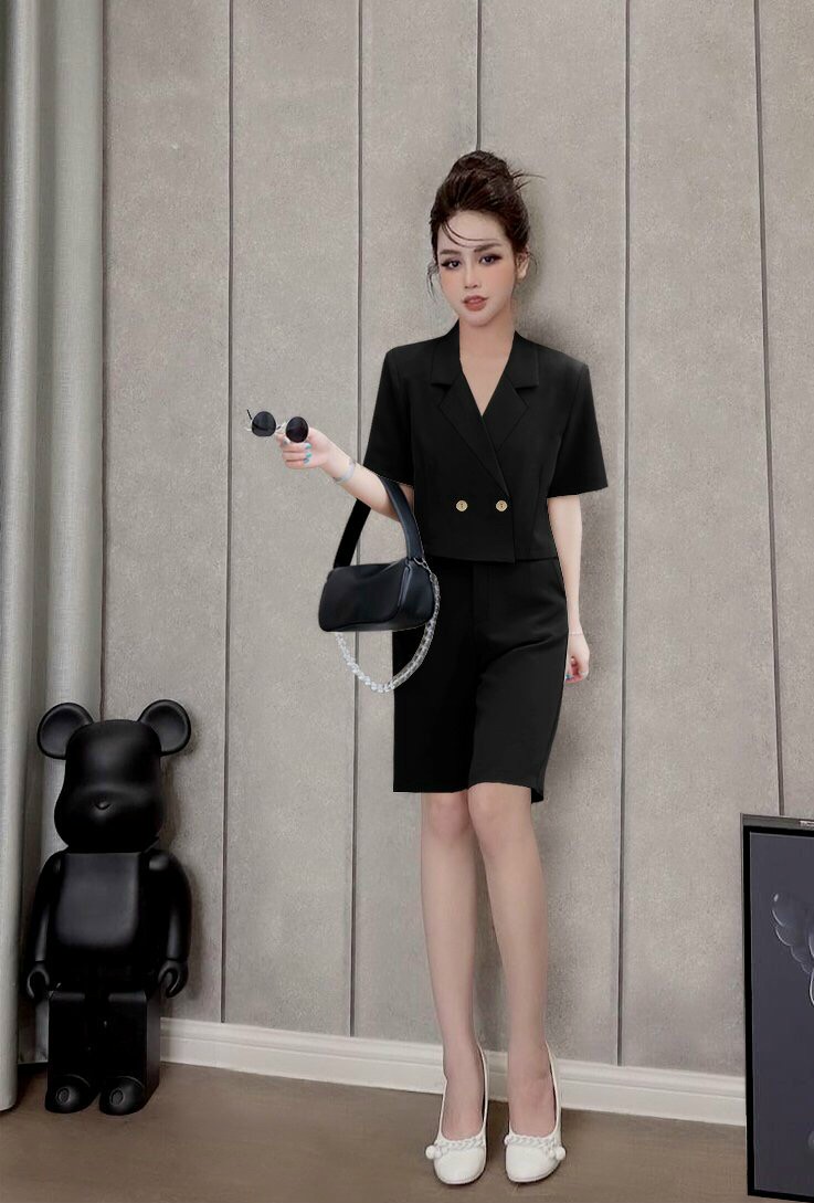Set áo Vest croptop mix quần ngố lửng xinh xắn